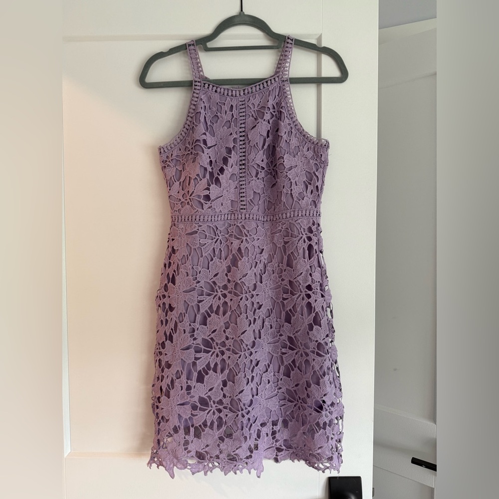 She + Sky Purple Halter Sheath Dress